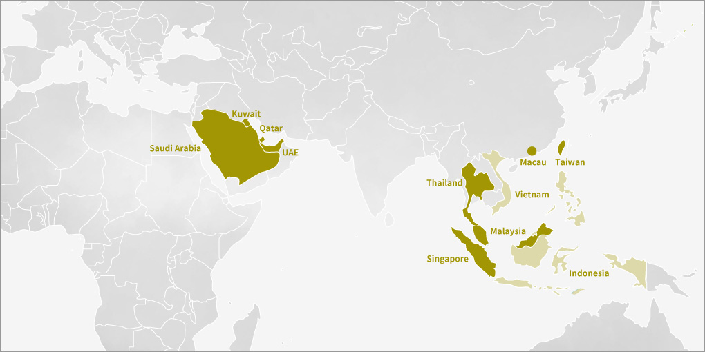 許可取得済みの国と認可取得予定の国の分部図